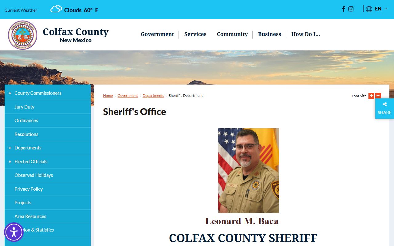 Colfax County jail mugshots sheriff records contact source