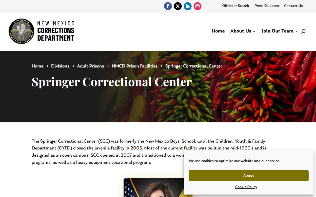 Springer Correctional Center NMCD inmate lookup facility page